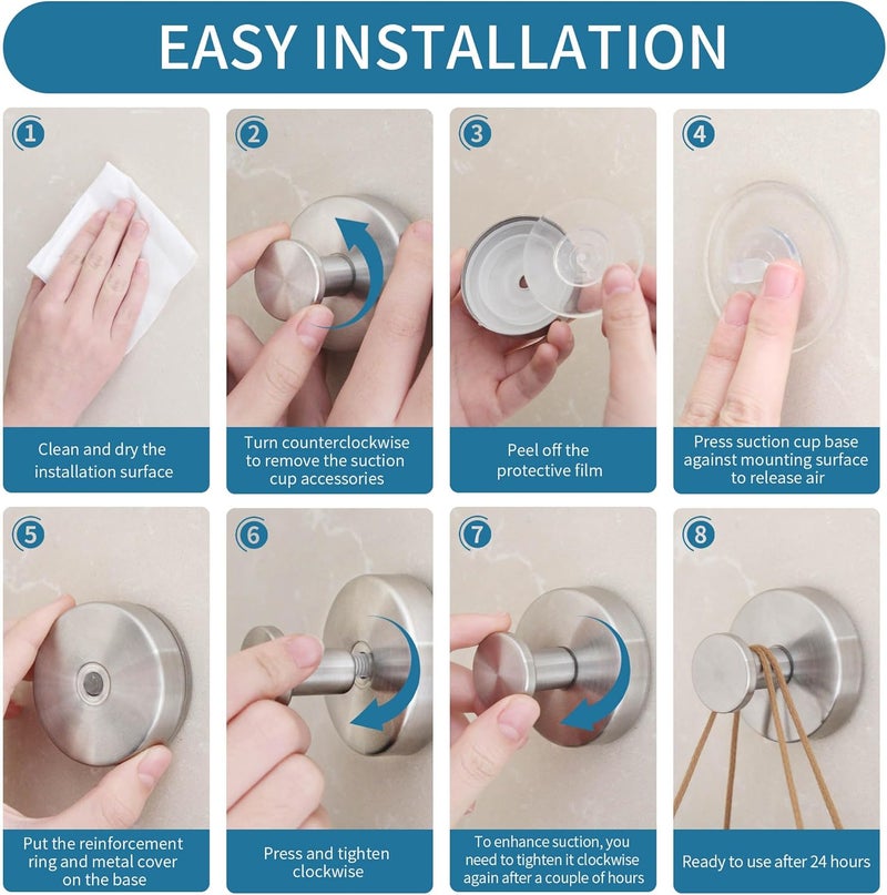 Deluwire Suction Cup Hooks for Shower,4 Packs Wall Mount Towel Holder,Removable Shower Towel Suction Hooks for Bathroom Wall,Kitchen,Glass,Mirror,Tile to Hang Robes,Loofah-Silver - Image 4